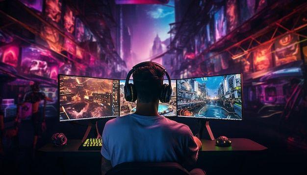 A gamer playing on desktop pc computer gaming illustration commercial photography _ Premium AI-generated image.jpg