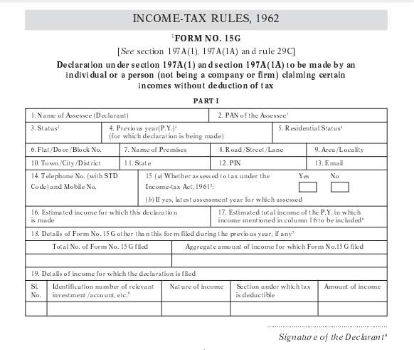 Form 15G Format under the Income Tax Act, 1961
