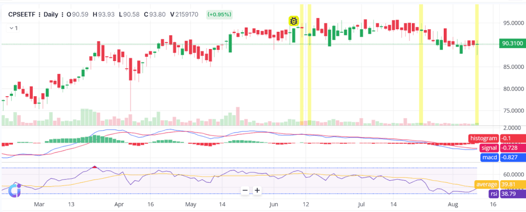 Daily chart of CPSEETF displaying a classic bullish pin bar formation.