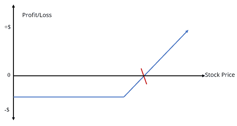 Options payoff chart showing buyer’s unlimited profit with limited loss and seller’s limited profit with unlimited loss.