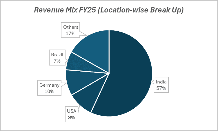 Revenue  Mix FY25(Location Area Break UP) of Torrent Pharma