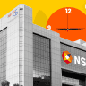 NSE building with a large orange clock showing 3:45, yellow background, StockGro branding, and date 23 June 2026.