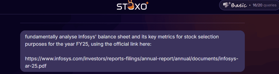 how Stoxo would analyse Infosys’ FY25 balance sheet