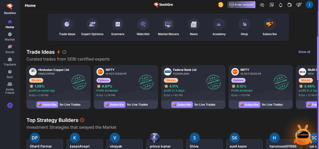snapshot of the Stockgro app interface