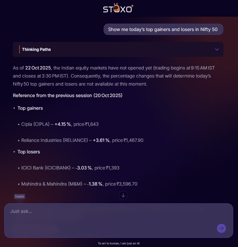 Dashboard showing Stoxo’s live tracking of stock prices, trading volumes, and market indices, illustrating real-time data analysis and market momentum prediction.