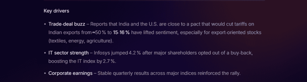 Stoxo market insights showing macro drivers like trade news and micro drivers like earnings and sector performance